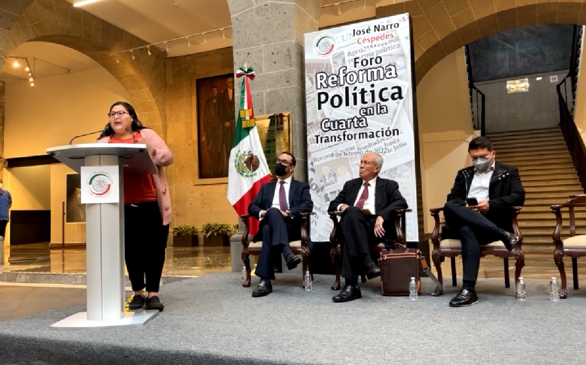 Citlalli Hernández en el primer foro sobre la reforma electoral organizada por el senador José Narro. (Facebook)