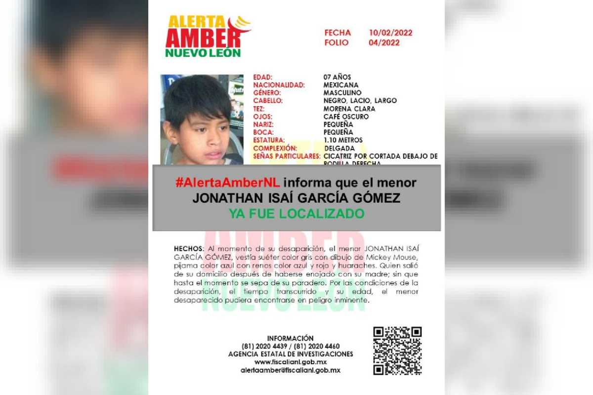 Localizan a niño reportado desaparecido en Pesquería, NL. Foto: Especial.