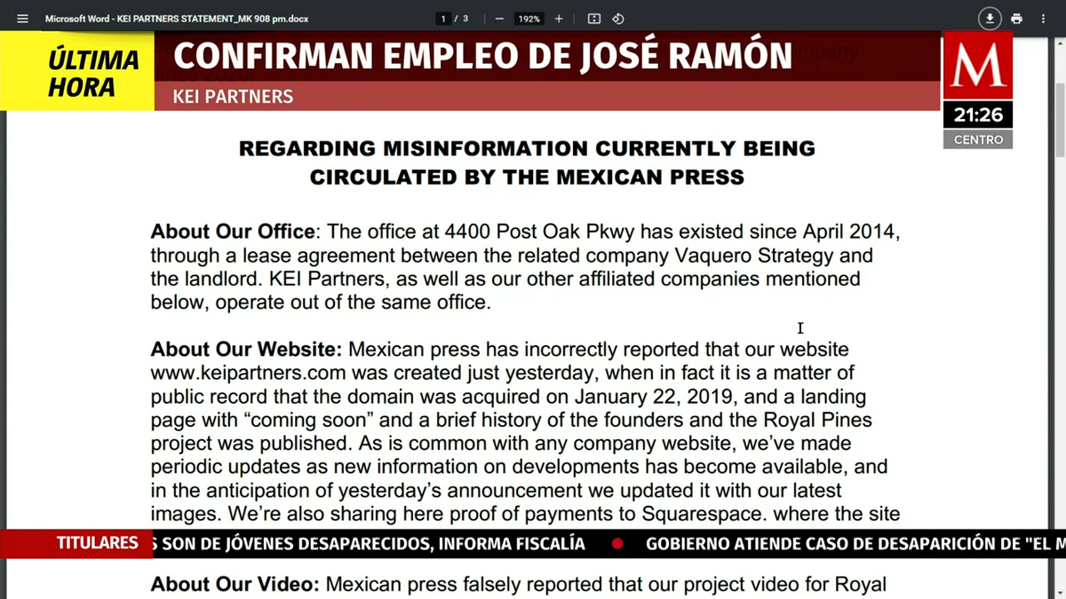 KEI Partners rechaza creación exprés de web de Ramón López Beltrán