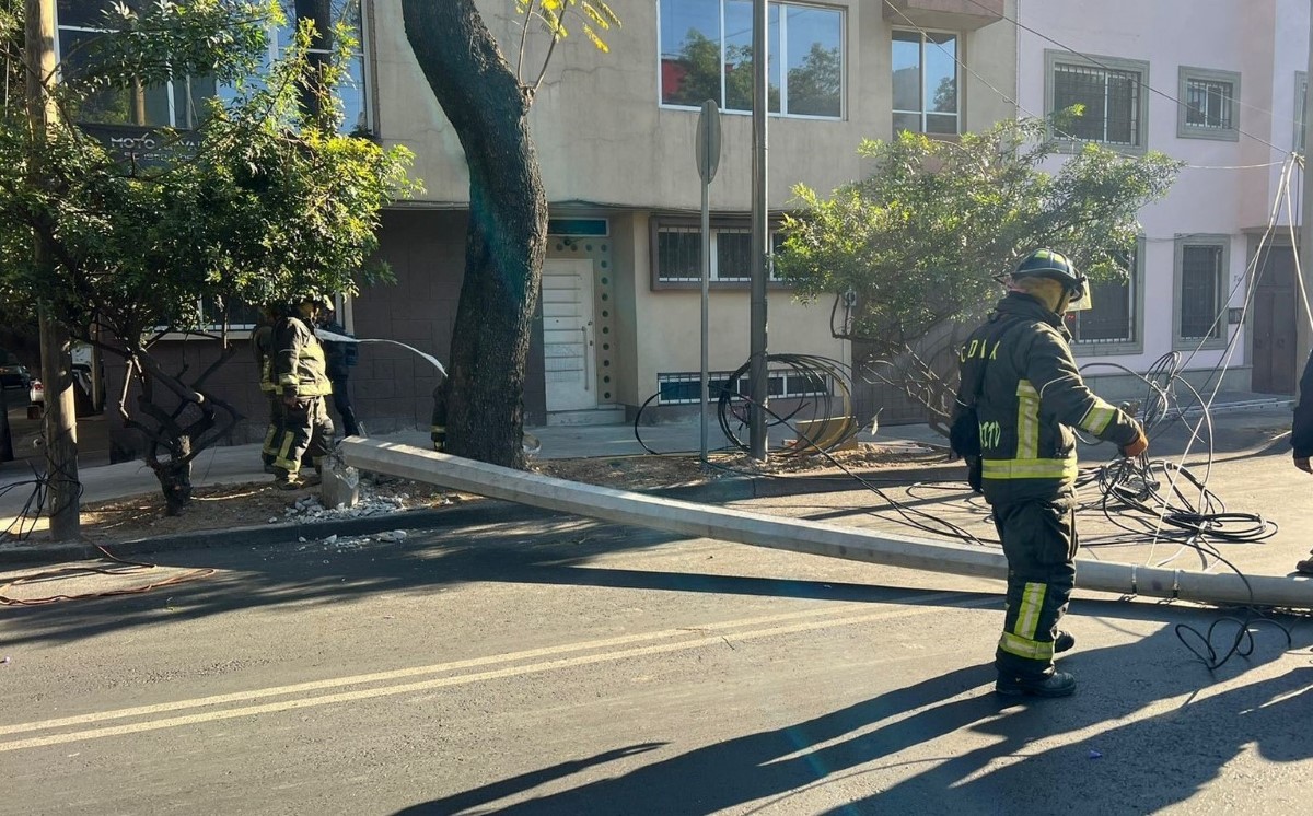 Los postes se cayeron luego de que el tráiler jaló los cables de luz. | Ramón Ramírez