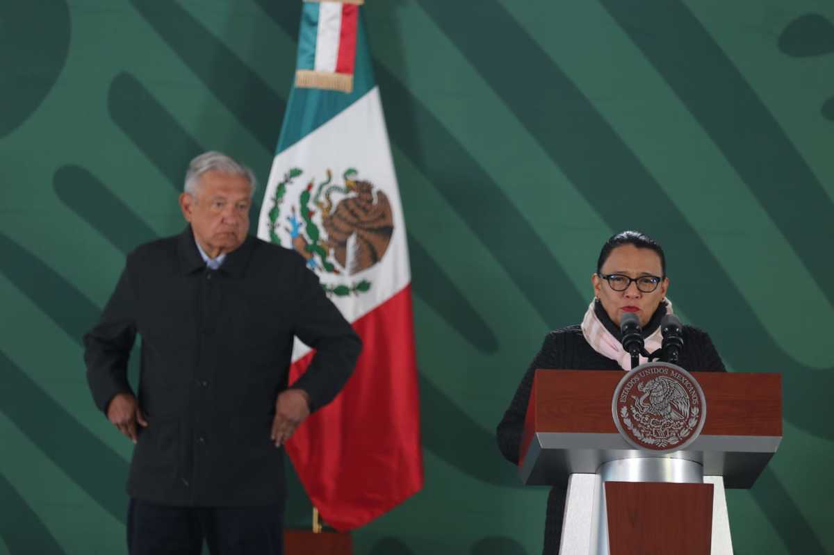 Rosa Icela Rodríguez en conferencia del Presidente desde Tijuana.| Javier Ríos