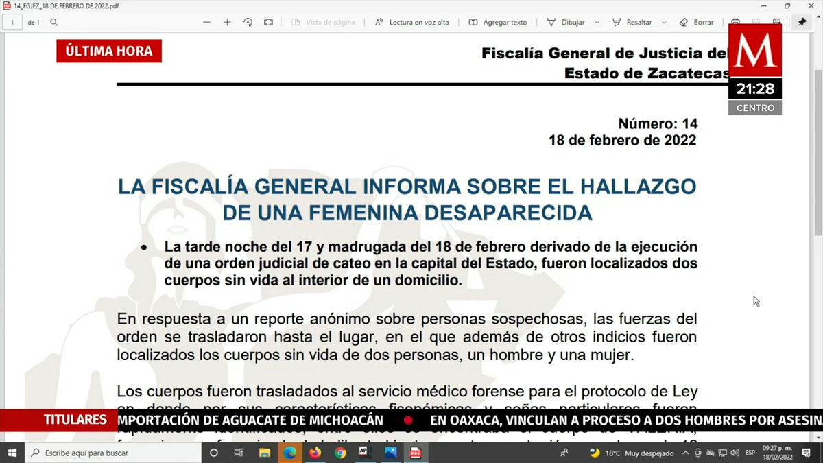 Fiscalía de Zacatecas confirma restos encontrados