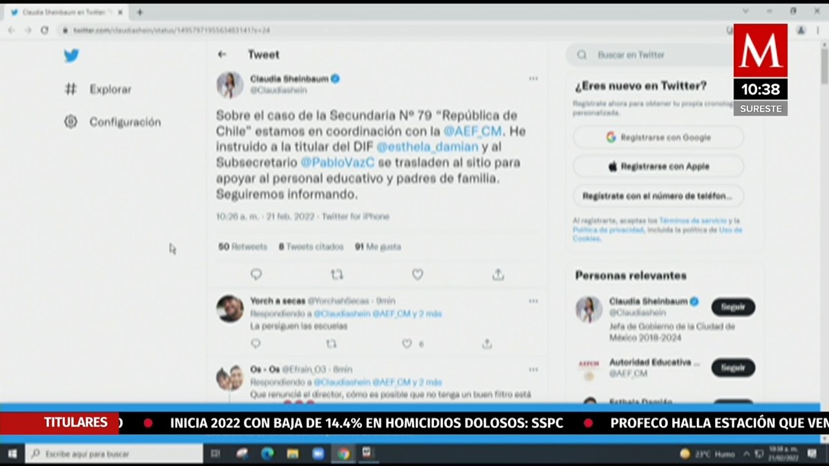 Claudia Sheinbaum se pronuncia respecto a menor que ingresó arma a secundaria