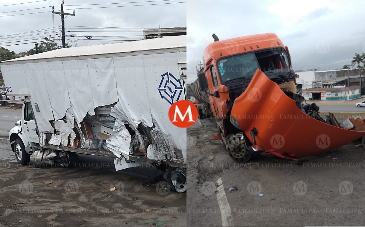 Fuerte choque entre tráileres en distribuidor vial en Altamira