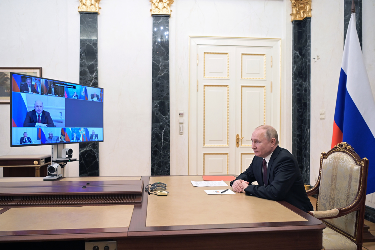 Vladímir Putin, presidente de Rusia, durante una videoconferencia con el Consejo de Seguridad de la ONU. (EFE)