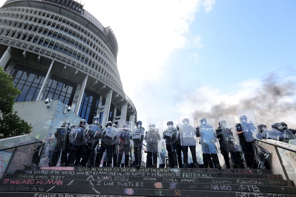 El grupo de antivacunas estuvo 23 días protestando cerca del Parlamento de Nueva Zelanda. (AFP)