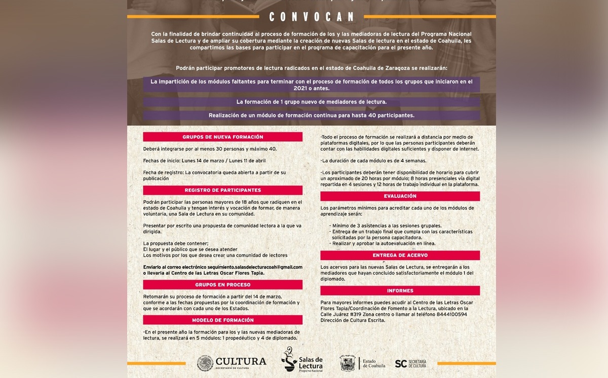 Invitan a Mediadores de lectura al Programa Nacional Salas de Lectura ...