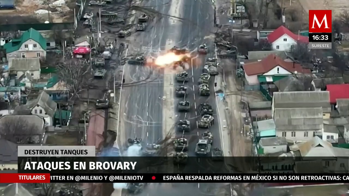 Vídeo muestra destrucción de tanque en Brovary, Ucrania