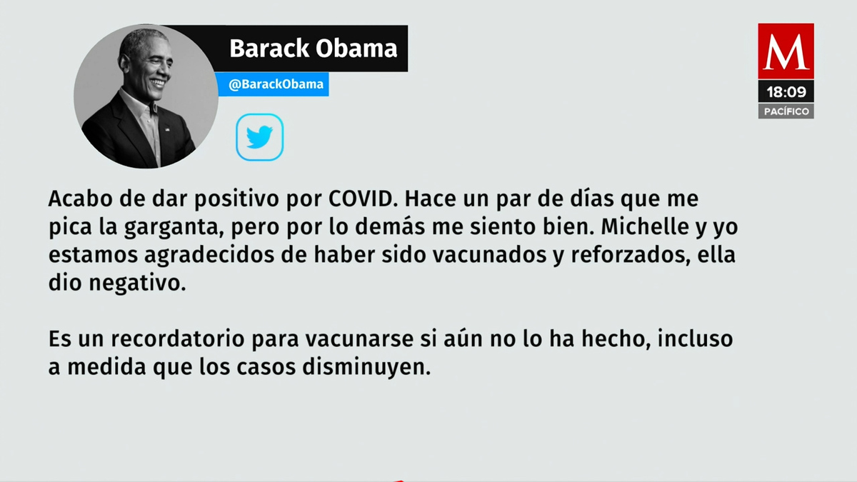 Barack Obama, ex presidente de EU, informa que tiene covid-19
