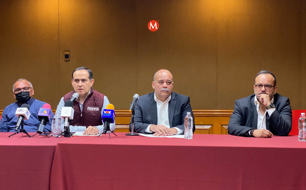 Morena en Tamaulipas da rueda de prensa para informar sobre precandidatura de Américo Villarreal. (Antonio Hernández)