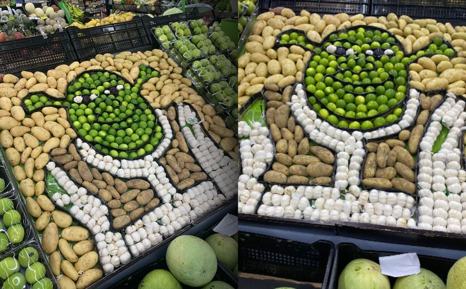 Recrean imagen de Shrek usando frutas y verduras (Twitter)