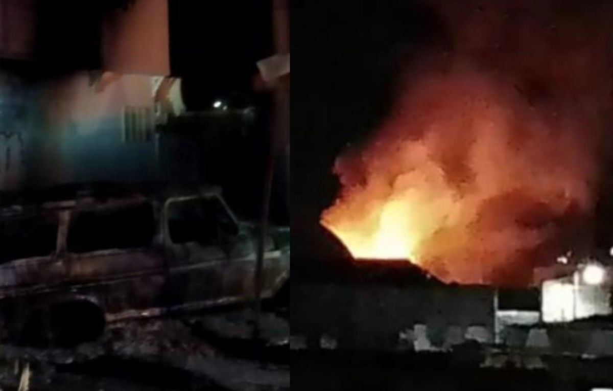 Incendio de camioneta en Santiago Tlapacoya. (Captura)
