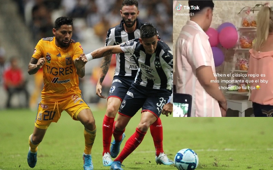 Papá se pone a ver el clásico regio durante el baby shower de su hija