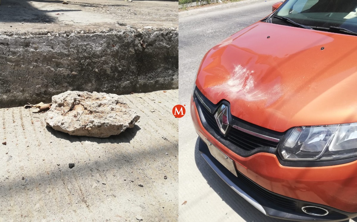 Arrojan piedras desde el Puente Tampico y dañan vehículos estacionados. (Reynaldo Gutiérrez)