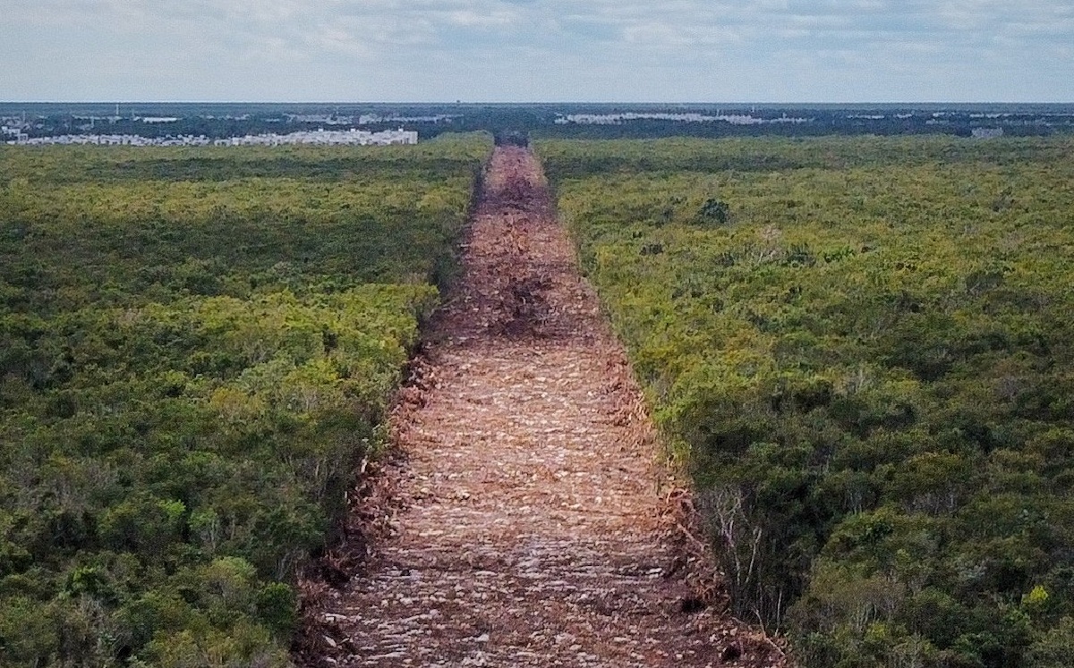 Vista aérea de los trabajos del tramo 5 del Tren Maya, en Playa del Carmen, Quintana Roo. | Cuartoscuro