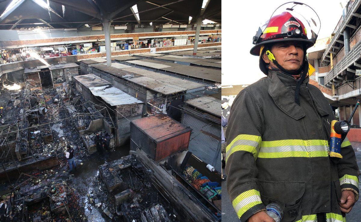 Bombero Jorge Ramírez participó en labores en mercado San Juan de Dios (Cortesía y Rosario Álvarez)