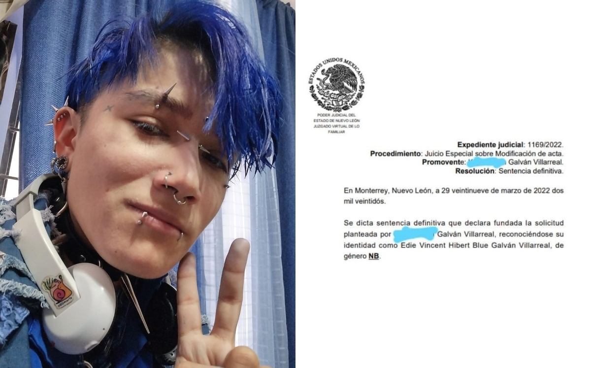 Edie Vincent Hibert Blue Galván Villarreal recibió su acta de género “NB” en Monterrey. Foto: Especial.