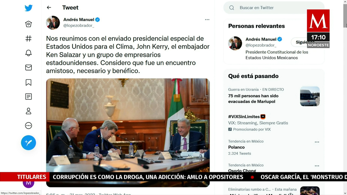 Encuentro con John Kerry fue amistoso, necesario y benéfico: AMLO