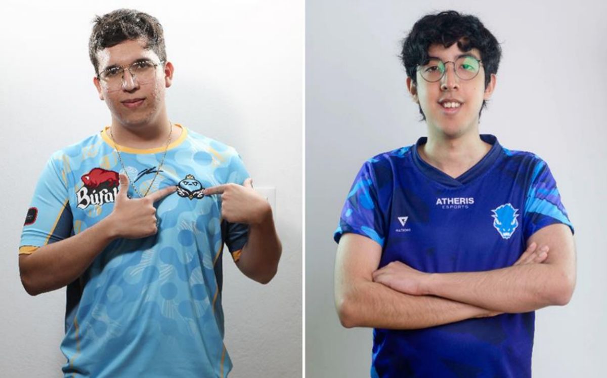 Sergio 'Cotopaco' Silva (i), carrilero central de The Kings y el peruano Gabriel 'Crecre' Grimaldi (d) soporte de Atheris Esports (EFE).