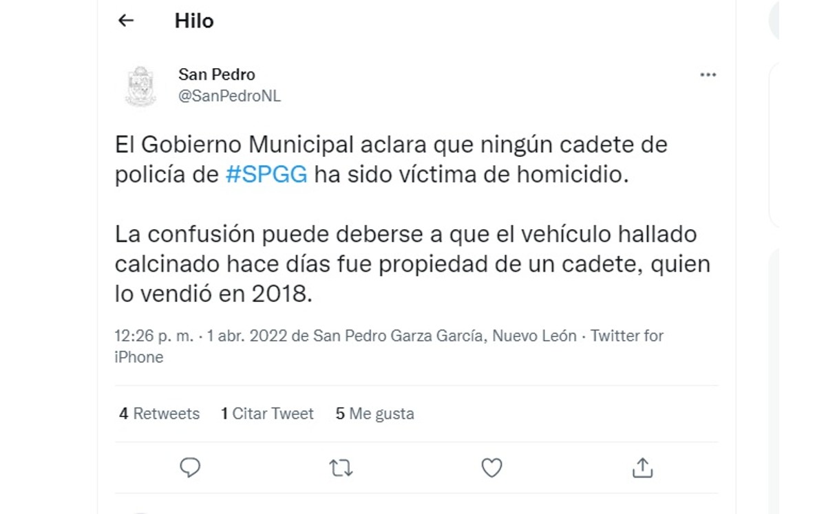 San Pedro aclara que uno de los cuerpos calcinados hallados en Cadereyta no es de cadete. Foto: Especial.