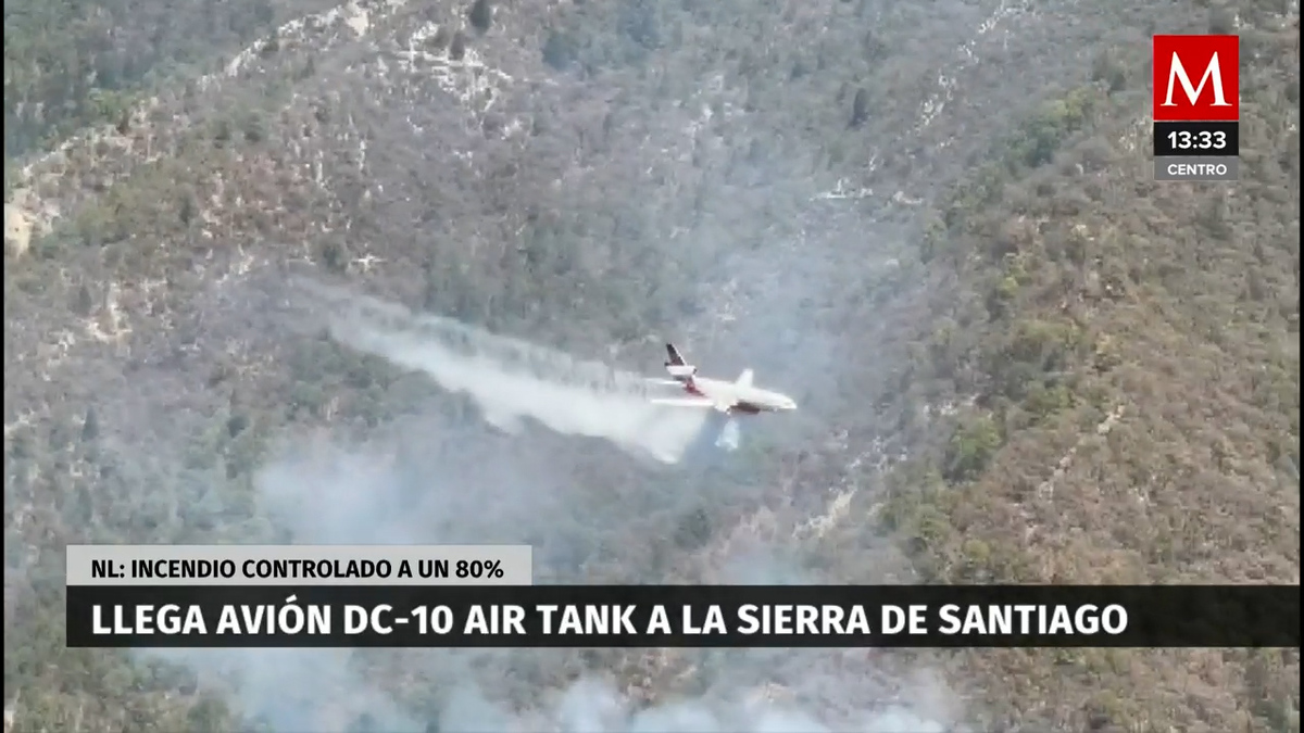 Llega avión DC-10 AIR Tank a la sierra de Santiago; incendio