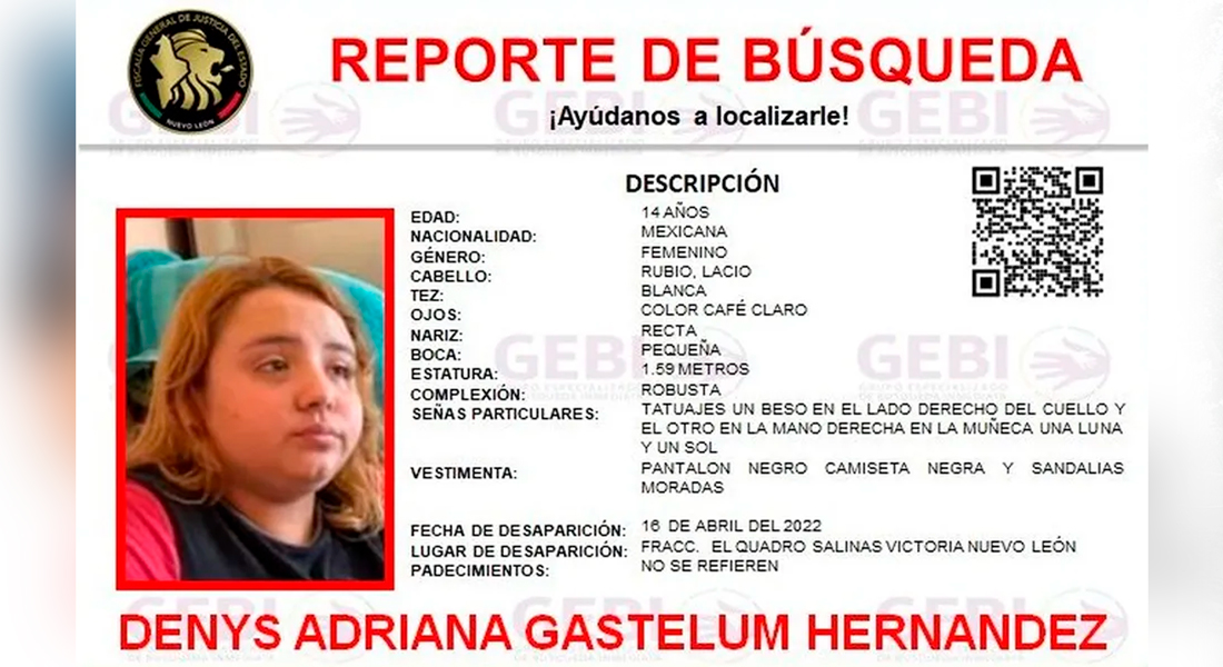Denys Adriana Gastelum Hernández es de tez blanca, tiene cabello rubio. Foto: Especial
