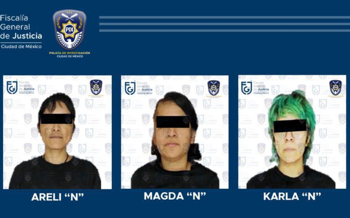 Mujeres detenidas por presunto vandalismo tras operativo en instalaciones de la CNDH en el Centro de CdMx. (Especial)