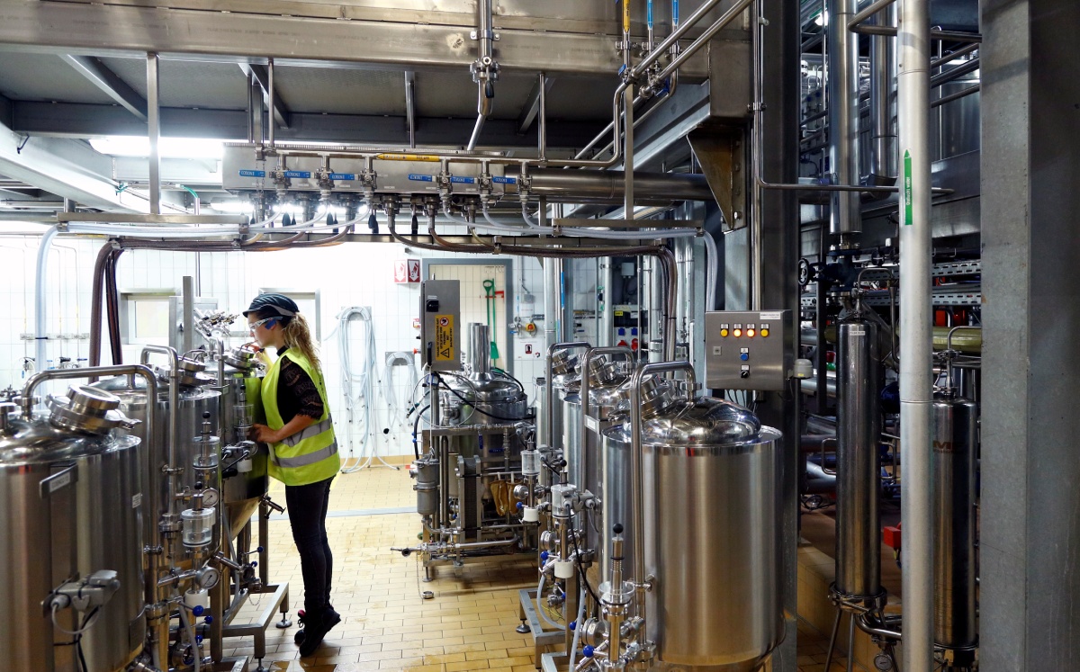 Trabajadora comprobando la calidad de la cerveza en la fábrica de Anheuser-Busch en Lovaina, Bélgica. Noviembre 2019. Foto: (REUTERS)