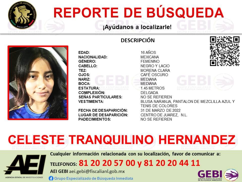 Celeste Tranquilino Hernández, de 16 años. Foto: Especial