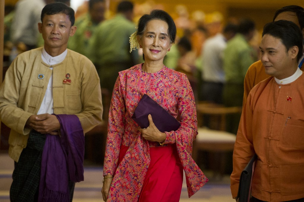 Aung San Suu Kyi, ex lideresa de facto del gobierno de Birmania antes del golpe militar de 2021. (AFP / Archivo)