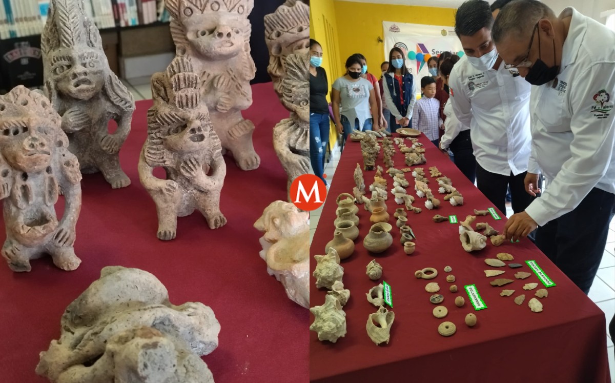 Exposición de vestigios prehispánicos en biblioteca