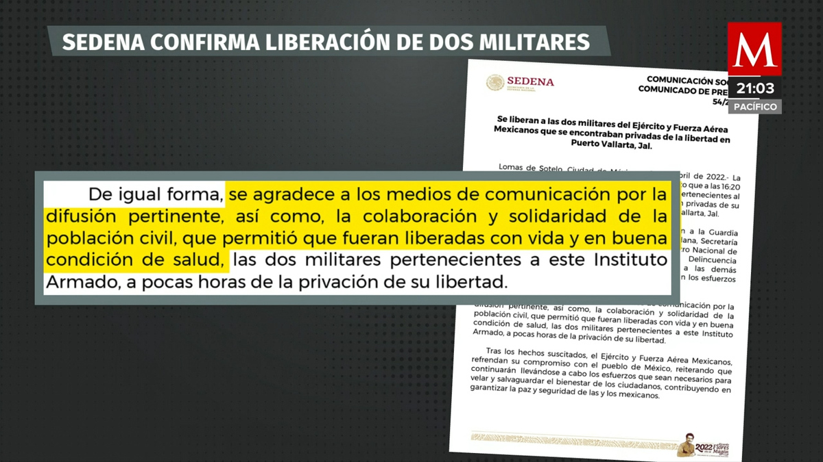 SEDENA informa que las dos militares secuestradas fueron liberadas