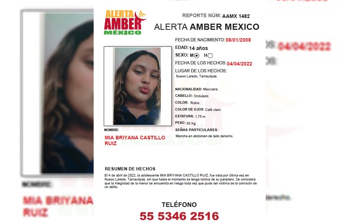 Activan Alerta Amber por joven desaparecida en Nuevo Laredo