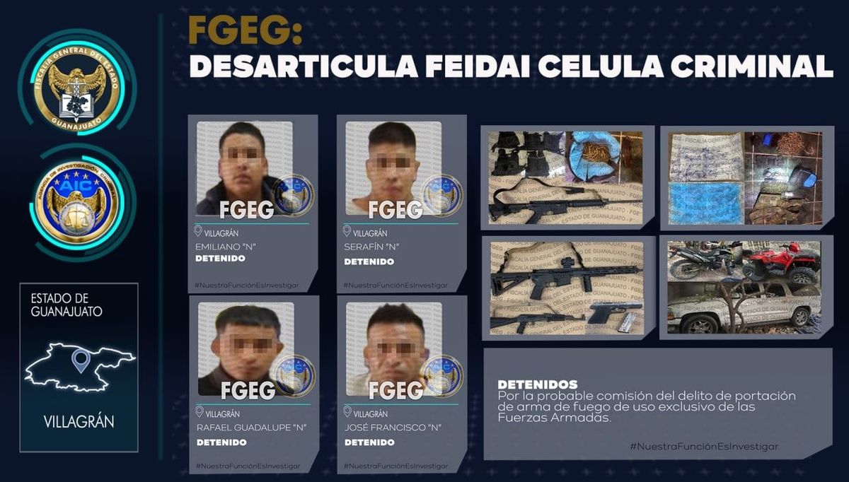 Desarticulan célula criminal que operaba en zona Laja-Bajío en el municipio de Villagrán