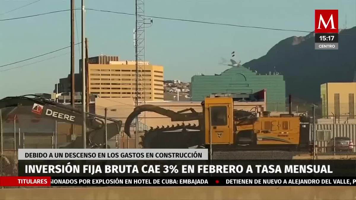Inversión fija bruta cae 3% en febrero a tasa mensual