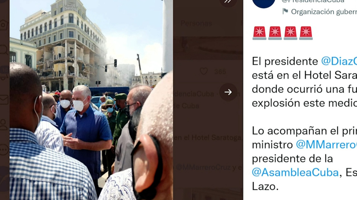 A través de un tweet se confirma la presencia del Presidente Diaz Canel en el Hotel Saratoga
