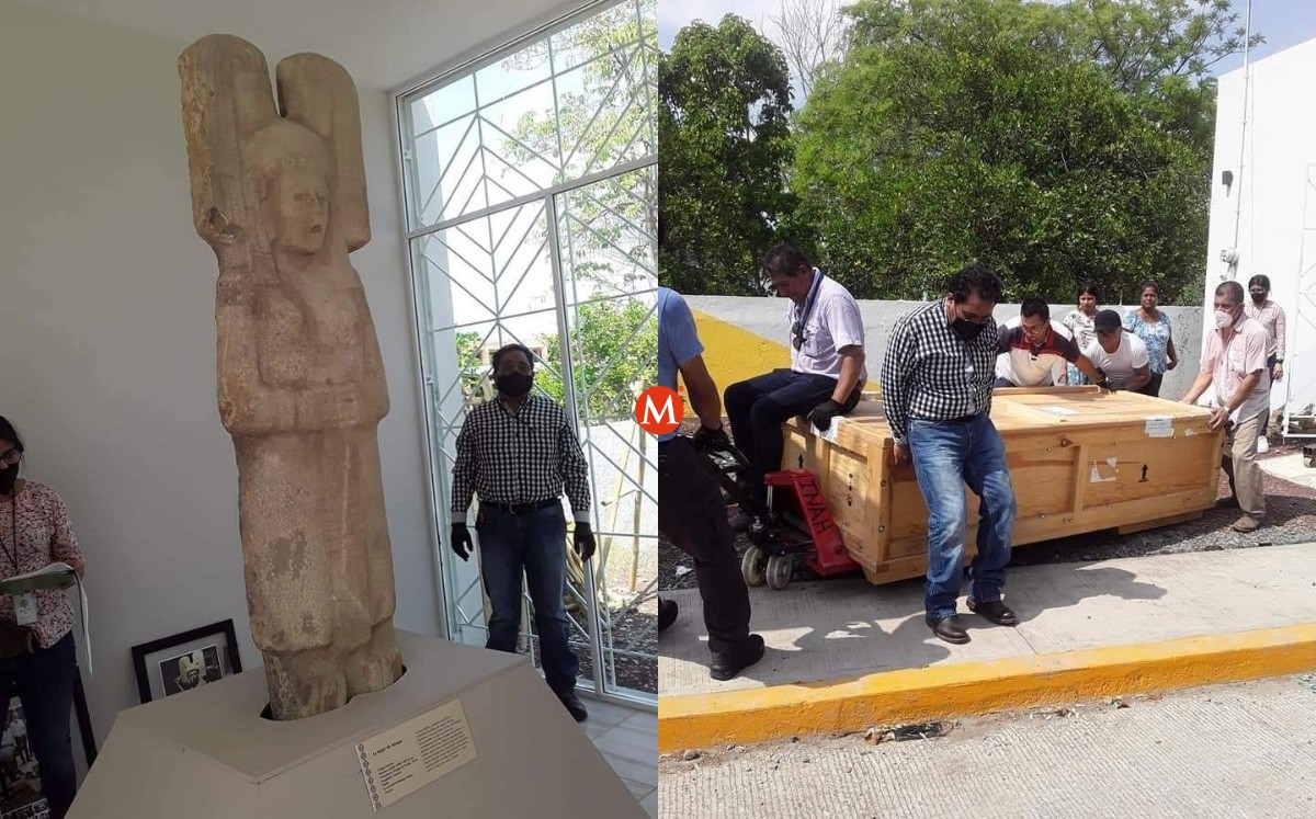 Escultura huasteca hallada en Álamo, Veracruz, a exposición en CdMx. (Cortesía)