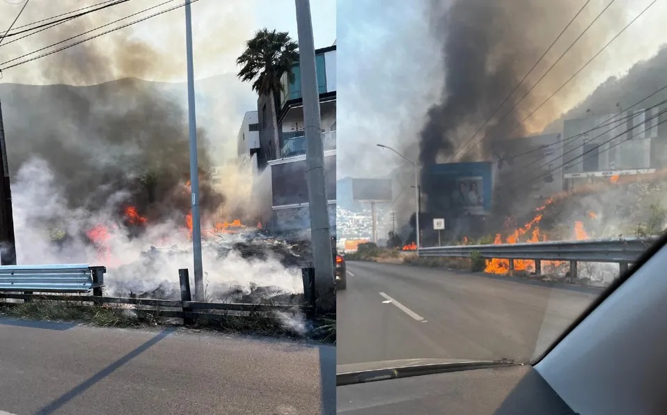 Cierran bulevar por combate de tres incendios simultáneos en Monterrey. Foto: Especial