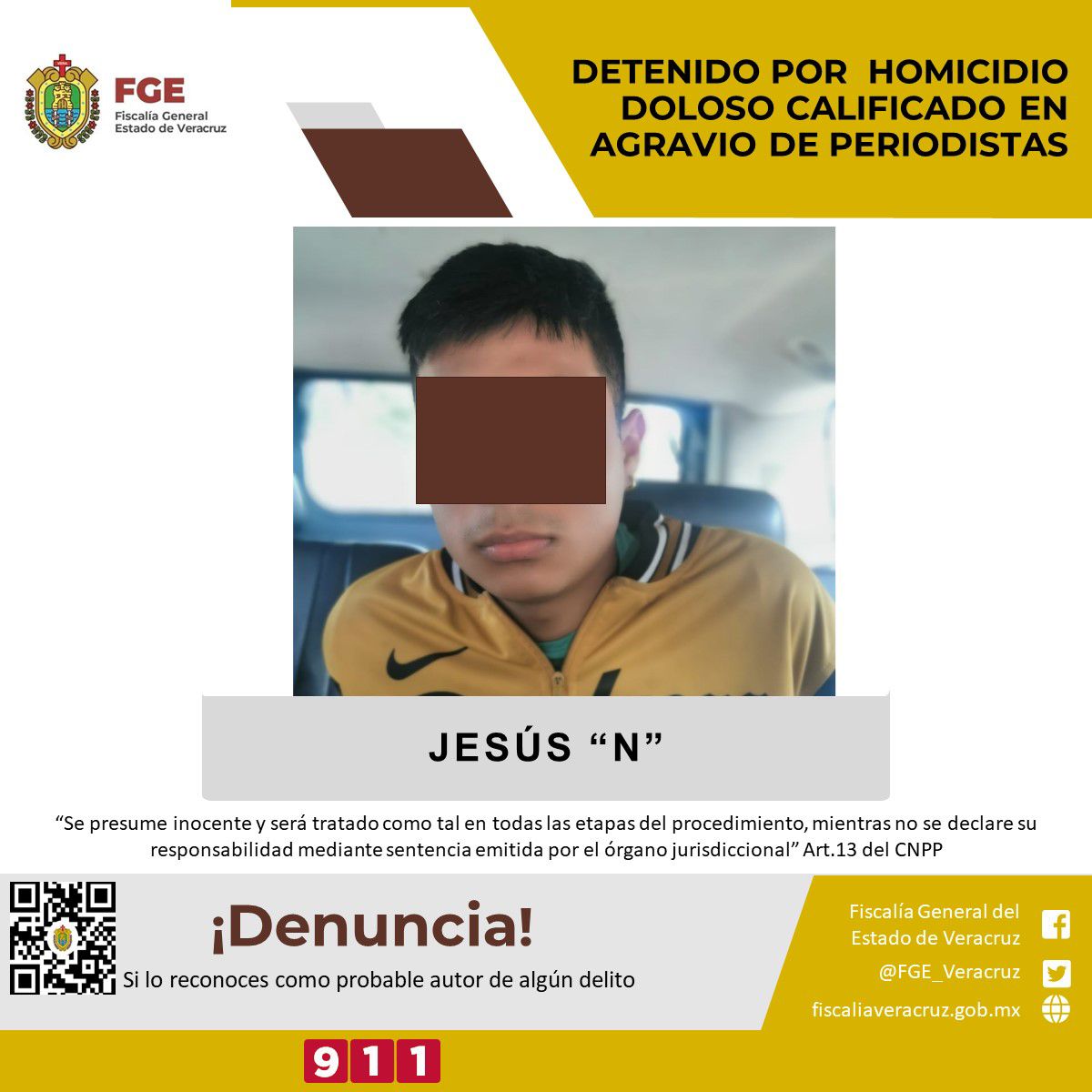 Antonio de Jesús 'N', alias 'El Mara', será presentado ante las autoridades. | @FGE_Veracruz