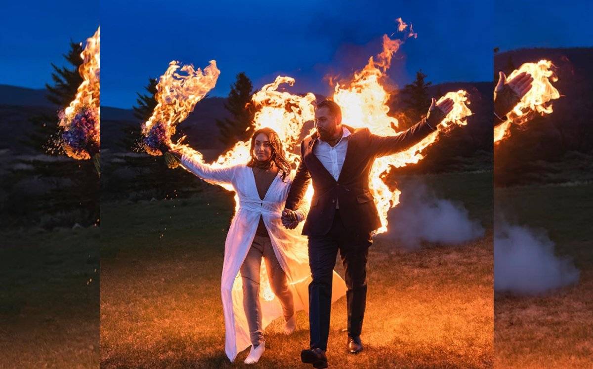 Novios se prende fuego para entrar a su boda | Instagram