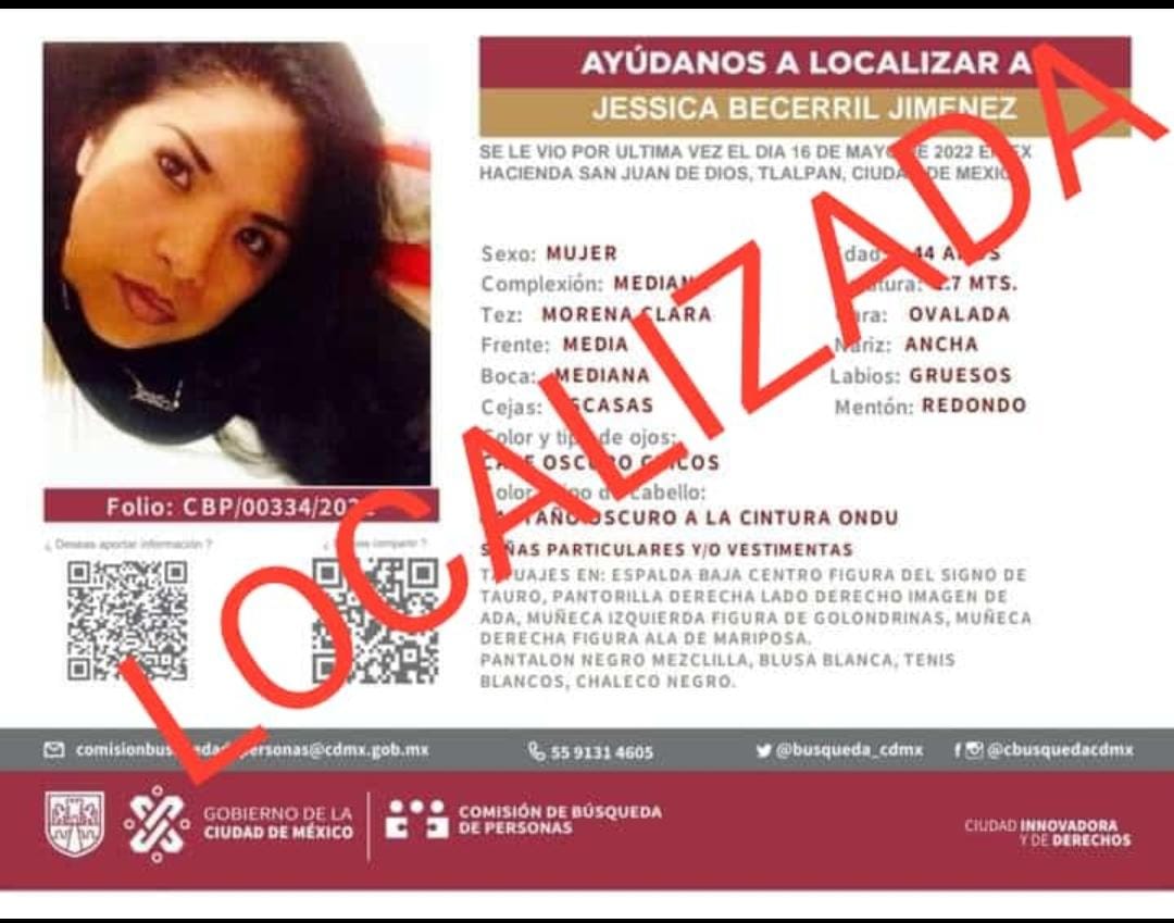 Ficha de búsqueda de Jessica Becerril Jiménez.