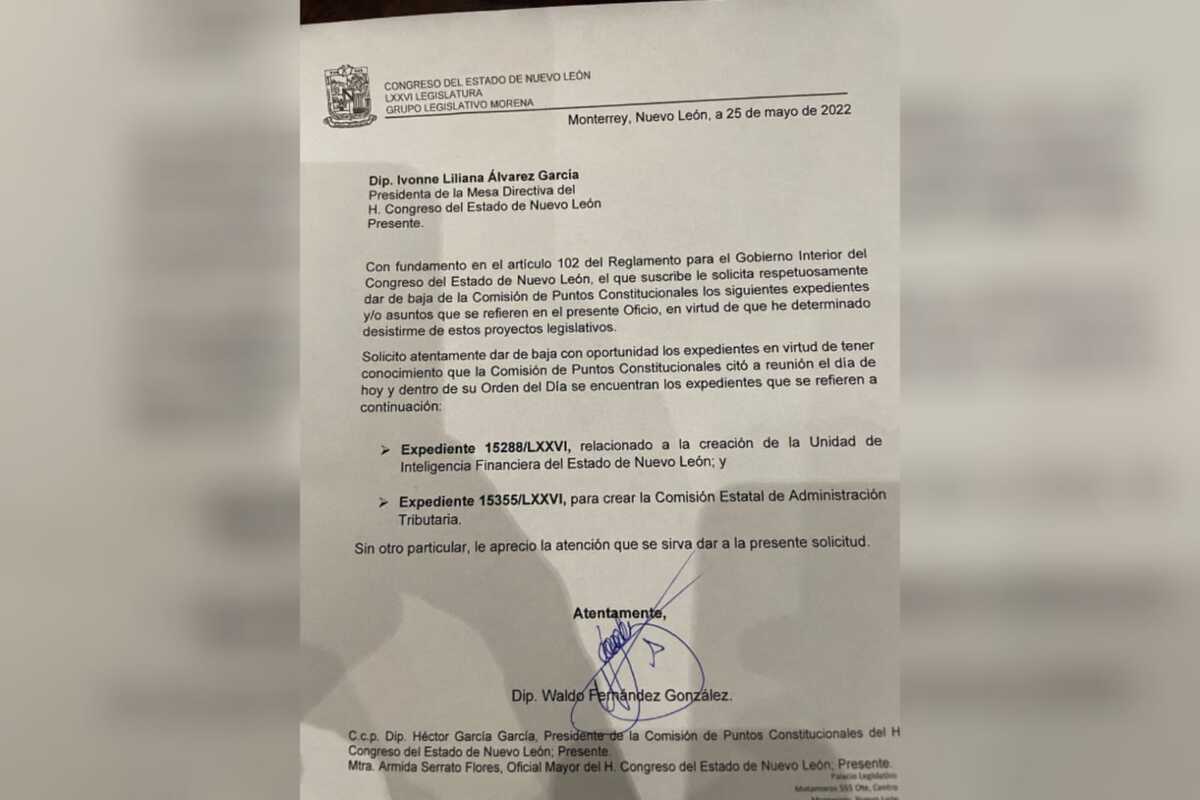 En el oficio el diputado Waldo Fernández pidió retirar sus propuestas. Foto: Especial.