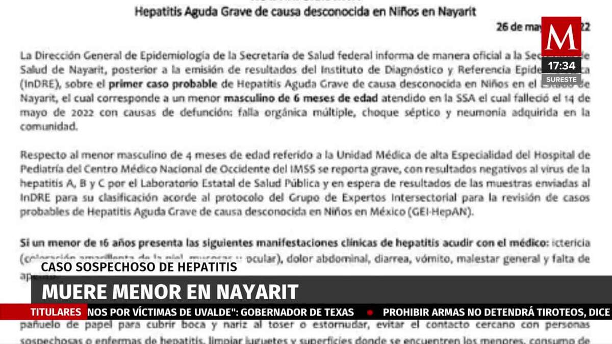 En Nayarit, muere menor de seis meses por hepatitis grave de causa desconocida