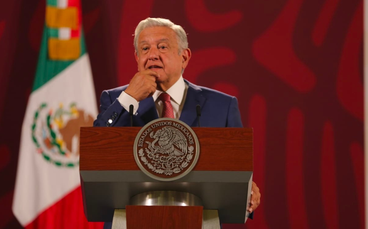 López Obrador en el Salón de Tesorería de Palacio Nacional para su conferencia. | Javier Ríos