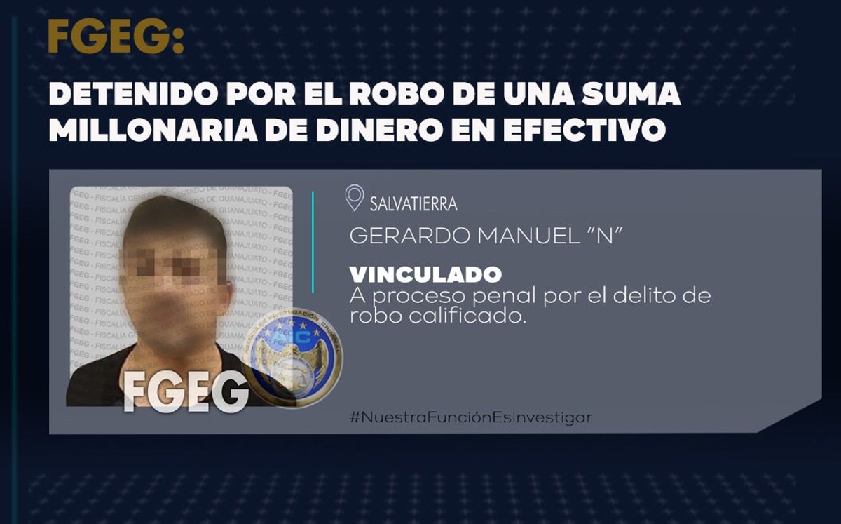 Gerardo Manuel “N” fue detenido por robar a empresa de valores