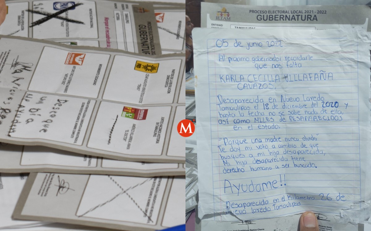 Ciudadanos dejan mensajes en boletas electorales de Tamaulipas. (Especial)