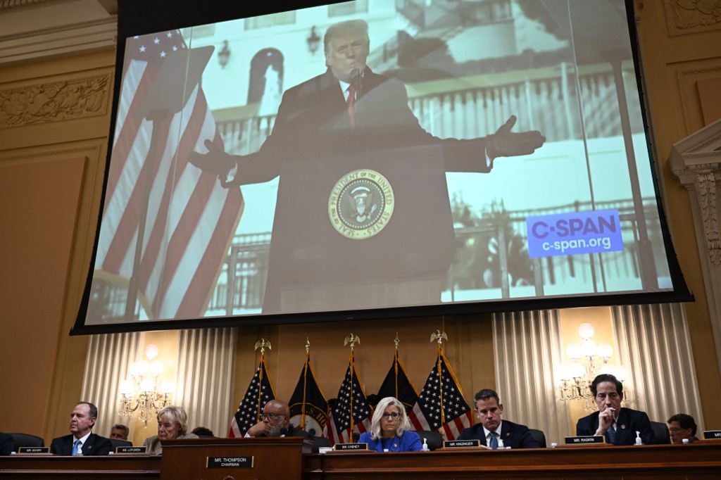 Imagen de Donald Trump en su famoso discurso del pasado 6 de enero de 2021. (AFP)