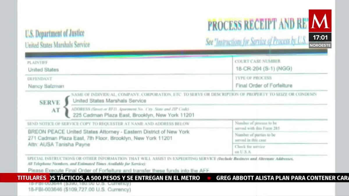Nancy Salzman entregó medio millón de dólares que tenía escondido
