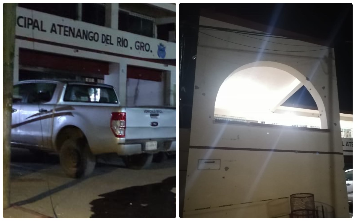 Ayuntamiento de Atenango Del Río, Guerrero, marcado por las balas disparadas este sábado. (Especial)