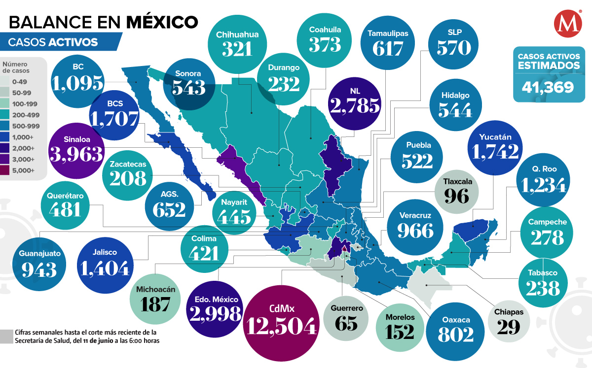 Mapa casos activos 11 de junio. (Ilustración)